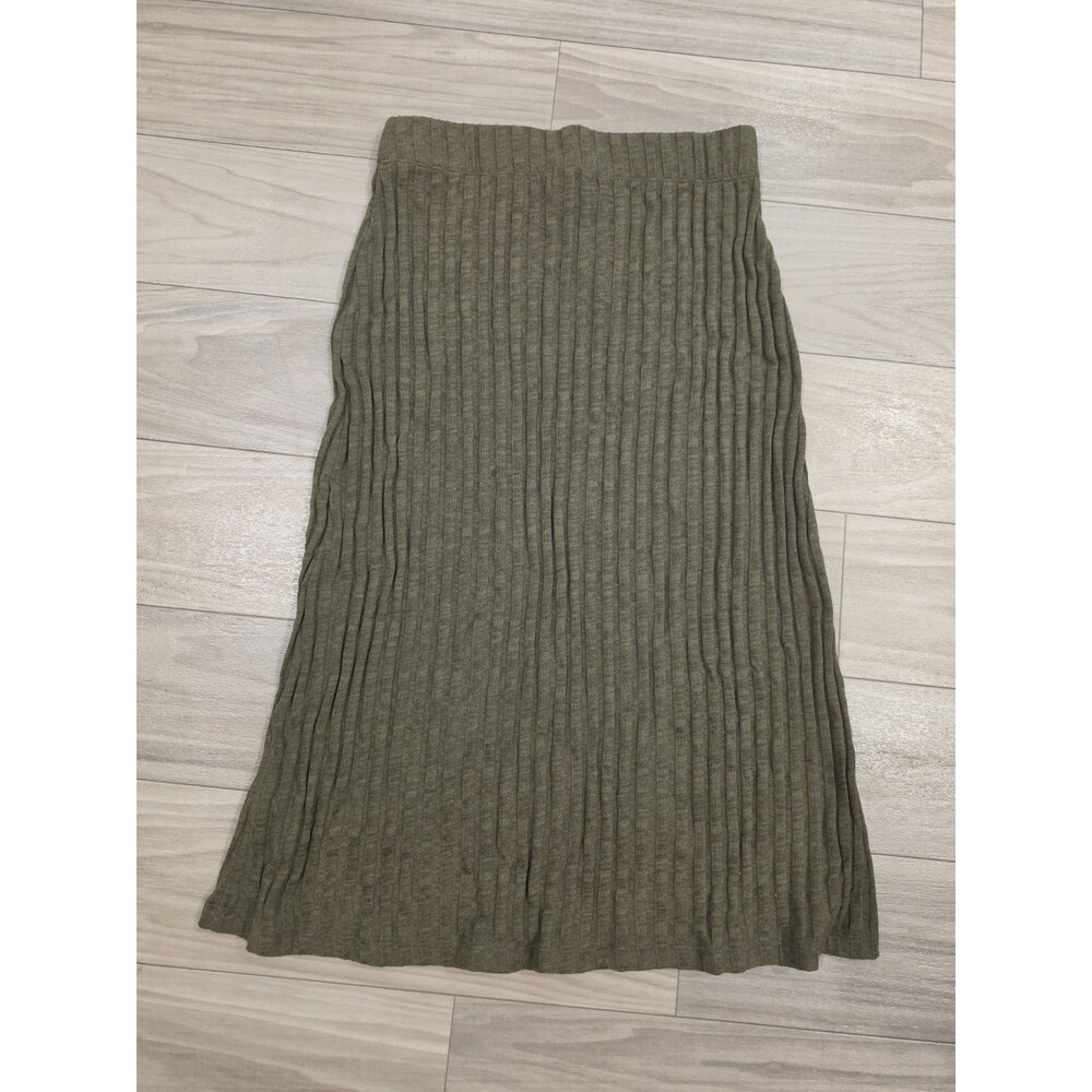 Michael Stars Shania Midi Skirt Olive Green Ribbed Knit Size M NWT